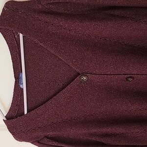 Democracy Button-Front Cardigan Sweater Purple/Deep Maroon Subtle Shimmer XL